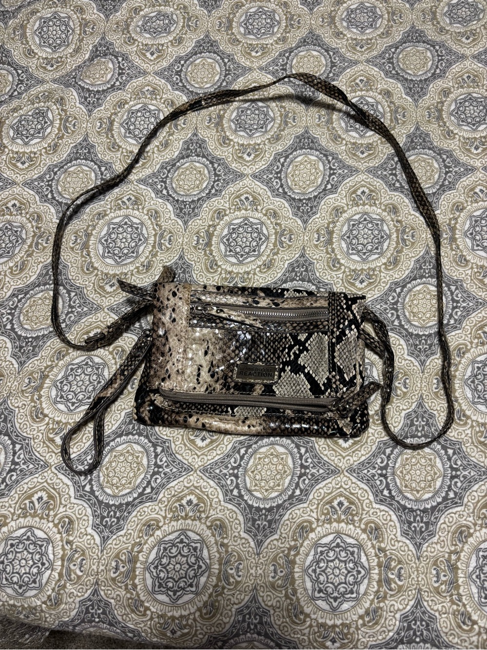 Kenneth Cole Reaction Snake-Print Crossbody in Black and Tan